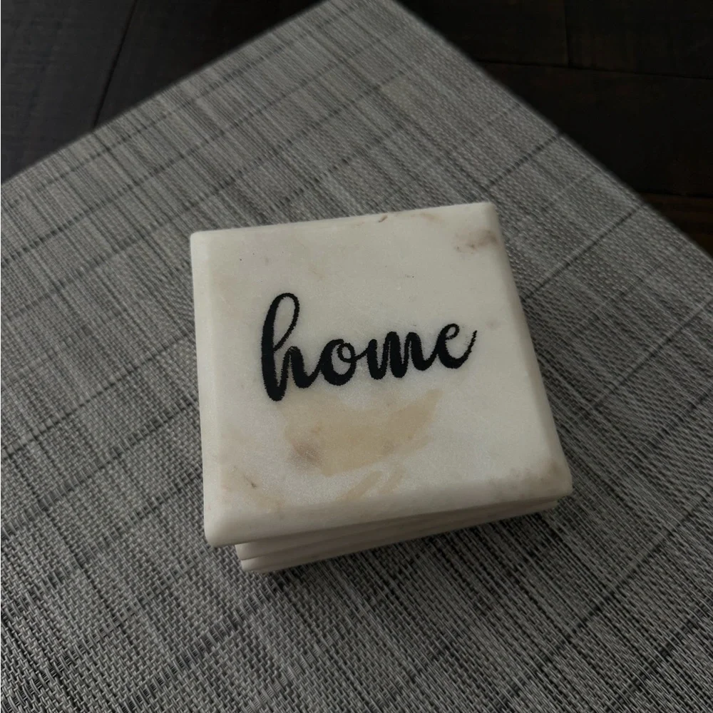 Marble Coasters with 'Home' Text set of 4